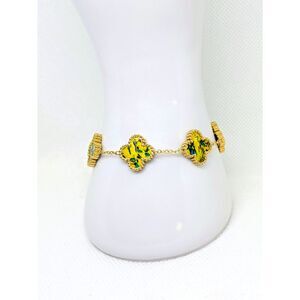 Gold Stainless Steel Yellow Marbled Women's Clover Bracelet 6-8 inch adjustable